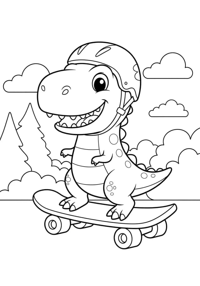 A dinosaur riding a skateboard