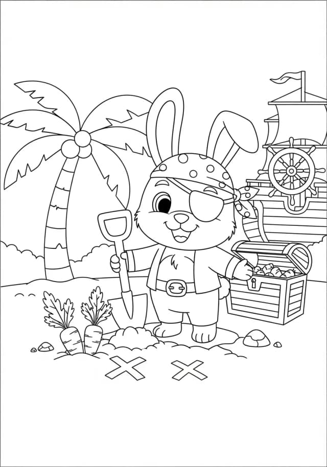 Bunny pirate digging up carrot treasure