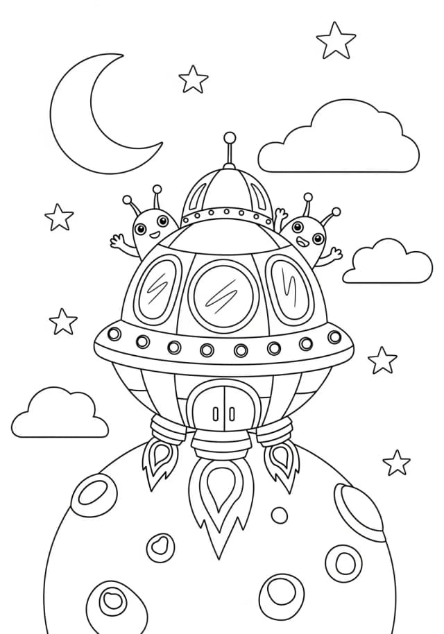 A futuristic spaceship landing on an alien planet