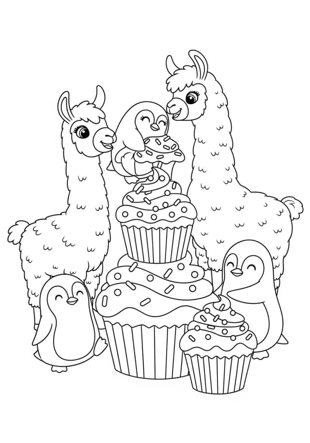 Llamas and penguins icing giant cupcakes