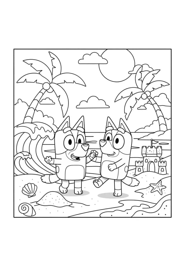 bluey and bingo at the beach